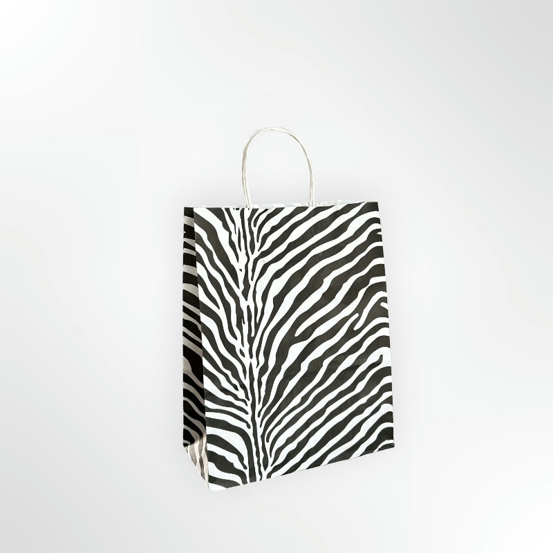 Black Zebra Paper Twisted Handle Carrier Bag