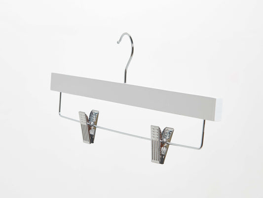 White Wooden Trouser Hanger with Clips