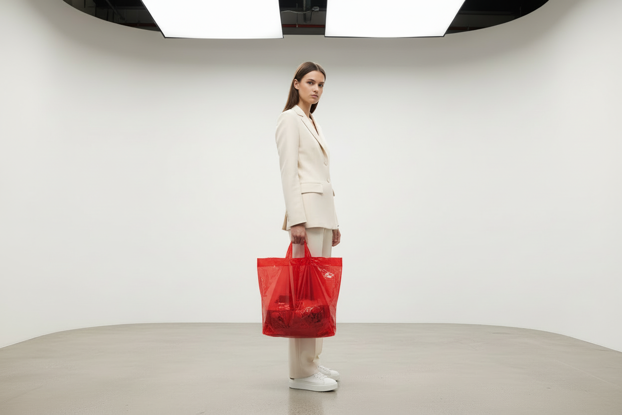 Change bag to red plastic carrier bag