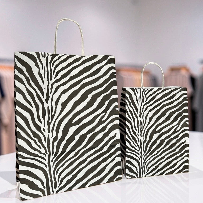 Black Zebra Paper Twisted Handle Carrier Bag