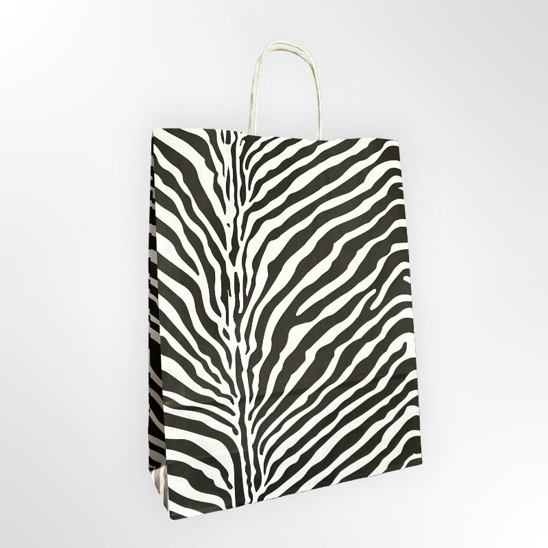 Black Zebra Paper Twisted Handle Carrier Bag