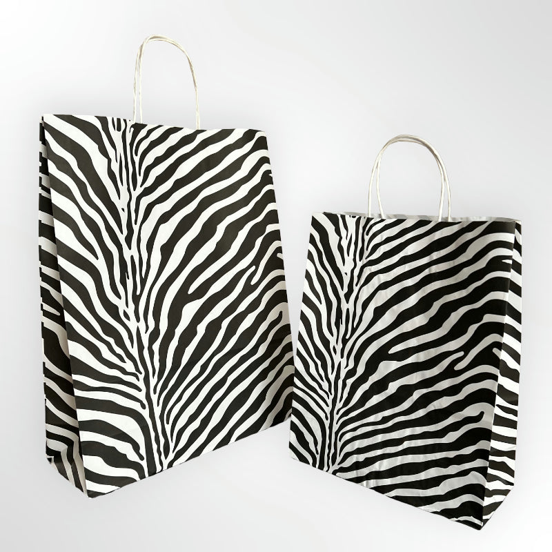 Black Zebra Paper Twisted Handle Carrier Bag