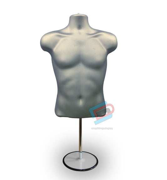 Male Mannequin Display Half Body with Round Stand  SILVER (sld3/4)