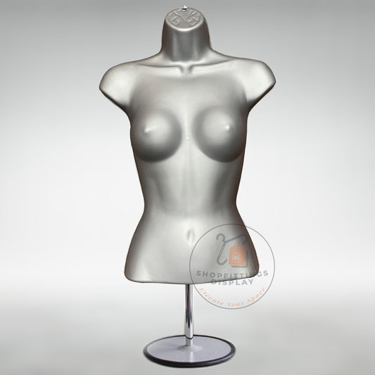 Female Silver Freestanding Mannequin Half Body with Stand