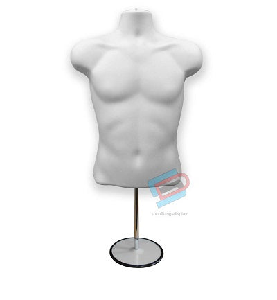 Male Mannequin Display Half Body with Round Stand  White (sld3/4)